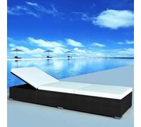 vidaXL Sun Lounger with Cream White Cushion Poly Rattan Black Patio Lounge Bed