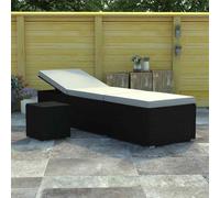 vidaXL Sun Lounger with Cushion and Tea Table Poly Rattan Black Lounge Bed