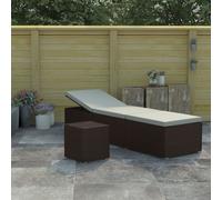 vidaXL Sun Lounger with Cushion and Tea Table Poly Rattan Brown