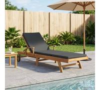 vidaXL Sun Lounger with Cushion Solid Teak Wood Brown and Dark Grey
