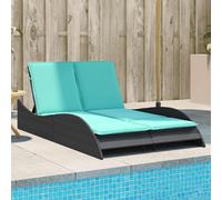 vidaXL Sun Lounger with Cushions Black 114x205x73 cm Poly Rattan