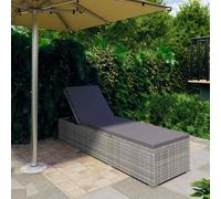 vidaXL Sun Lounger with Dark Grey Cushion Poly Rattan Grey Patio Lounge Bed