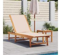 vidaXL Sun Lounger with Table Cream Solid Wood Acacia and Textilene