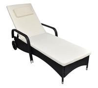 vidaXL Sun Lounger with Wheels Poly Rattan Black Patio Reclining Chair Sun Bed