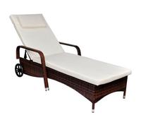 vidaXL Sun Lounger with Wheels Poly Rattan Brown UK