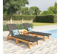 (2x sun lounger) vidaXL Sun Lounger Sunbed Lounge Bed Day Bed Poly Rattan and Solid Acacia