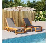 vidaXL Sun Loungers Sun Bed Daybed 2 pcs Black Solid Wood Acacia and Textilene