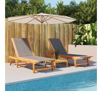 vidaXL Sun Loungers 2 pcs Black Solid Wood Acacia and Textilene UK