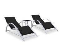vidaXL Sun Loungers 2 pcs with Table Aluminium Black