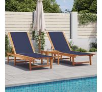 vidaXL Sun Loungers 2 pcs with Table Blue Solid Wood Acacia and Textilene NEW