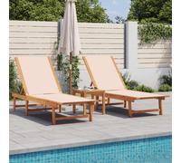 vidaXL Sun Loungers 2 pcs with Table Cream Solid Wood Acacia and Textilene