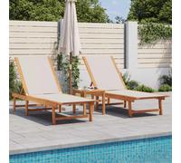 vidaXL Sun Loungers 2 pcs with Table Grey Solid Wood Acacia and Textilene, Grey