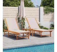 vidaXL Sun Loungers 2 pcs with Table Grey Solid Wood Acacia and Textilene UK