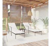 vidaXL Sun Loungers 2 pcs with Table Poly Rattan Brown, Brown