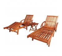 vidaXL Sun Loungers 2 pcs with Table Solid Acacia Wood