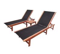 Sun Lounger Set 2pcs with Table Solid Acacia Wood Cream Textilene 200x66x33.5cm