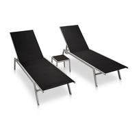 vidaXL 2x Sun Loungers with Table Steel and Textilene Black Outdoor Seating