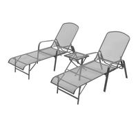 vidaXL Sun Loungers 2 pcs with Table Steel Anthracite, Black