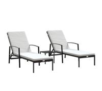 vidaXL Sun Loungers 2 pcs with Table Sun Bed Patio Day Bed Poly Rattan Black