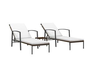vidaXL Sun Loungers Sunbed with Table Reclining Chair 2 pcs Poly Rattan Brown