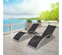 vidaXL Sun Loungers with Table Aluminium Black, Black