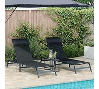 vidaXL Sunloungers 2-person 3 pcs Black and Anthracite Steel