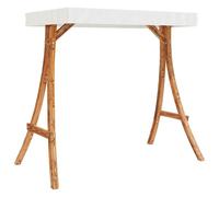 vidaXL Swing Frame with Solid Bent Wood, Teak Finish, Cream UV-Protection Roof - Outdoor Ready, Assembly Required