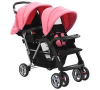 vidaXL Tandem Stroller Pink and Black Steel