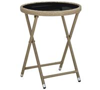 vidaXL Tea Table Beige Poly Rattan and Tempered Glass Coffee Desk Outdoor
