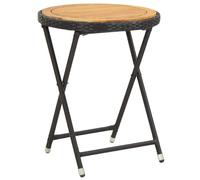 vidaXL Tea Table Black 60cm Poly Rattan and Solid Acacia Wood Patio Stand Desk