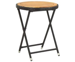 vidaXL Tea Table Black 60cm Poly Rattan and Solid Acacia Wood Patio Stand Desk