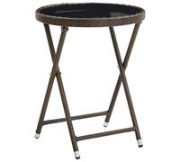vidaXL Tea Table Brown 60 cm Poly Rattan and Tempered Glass