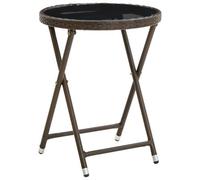 Vidaxl Tea Table Brown 60 Cm Poly Rattan And Tempered Glass Tea Tables