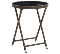 Vidaxl Tea Table Brown 60 Cm Poly Rattan And Tempered Glass