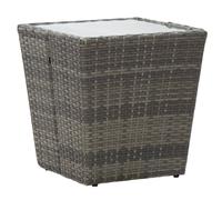 vidaXL Tea Table Grey 41.5x41.5x43 cm Poly Rattan and Tempered Glass