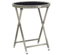 vidaXL Tea Table Grey 60 cm Poly Rattan and Tempered Glass, Grey