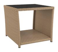 vidaXL Tea Table with Glass Top Beige Poly Rattan and Tempered Glass Table