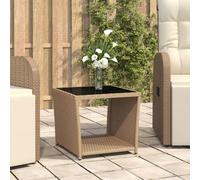 Vidaxl Tea Table With Glass Top Beige Poly Rattan&tempered Glass