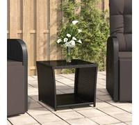 vidaXL Tea Table with Glass Top Black Poly Rattan&Tempered Glass
