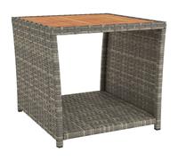 vidaXL Tea Table with Wooden Top Grey Poly Rattan and Solid Wood Acacia Table
