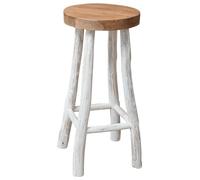 vidaXL Teak Bar Stool Brown and White Handmade Kitchen Restaurant Counter Seat v