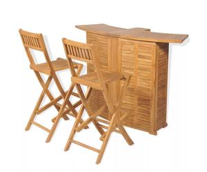 vidaXL Teak Outdoor Bar Set 3 Piece Foldable Garden Furniture Table Stools