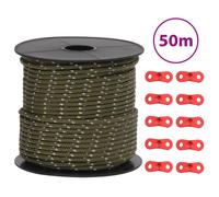 vidaXL Tent Guy Rope 4 mm - Reflective Strip, 10 Aluminium Alloy Tensioners, 50 m, Green