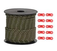 vidaXL 4 mm Tent Guy Rope with Reflective Strip and 10 Aluminium Alloy Tensioners - 50 m Polypropylene Utility Cord for Camping, Hiking, Outdoor Setups - Lightweight & Adjustable, Green