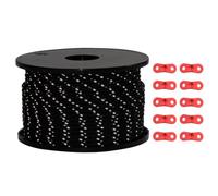 vidaXL Tent Guy Rope with Reflective Strips and Aluminium Tensioners - Black, 50m Length, 5mm Diameter, Polypropylene, Adjustable for Camping and Hiking