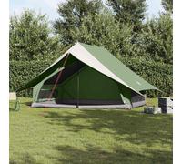 vidaXL 7-Person Camping Tent - Green Polyester, Weatherproof, Spacious Foldable Design with Ground Anchors