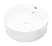 vidaXL The Elegant White Round Ceramic Bathroom Sink Basin with Overflow Hole, Modern High Gloss Finish, Under-Mount Ready, Ideal for Any Bathroom or Powder Room