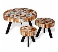 vidaXL Three Piece Side Couch Coffee Table Set Living Room Solid Reclaimed Wood