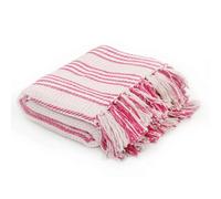 vidaXL Throw Blanket - Cotton Pink & White Stripes, Tassels, 220x250cm - Soft Touch Plaid Cover for Sofa, Bed, Chair - Machine Washable