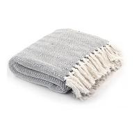 vidaXL Throw Blanket Herringbone 100% Cotton, Machine-Washable — 160x210 cm, Grey